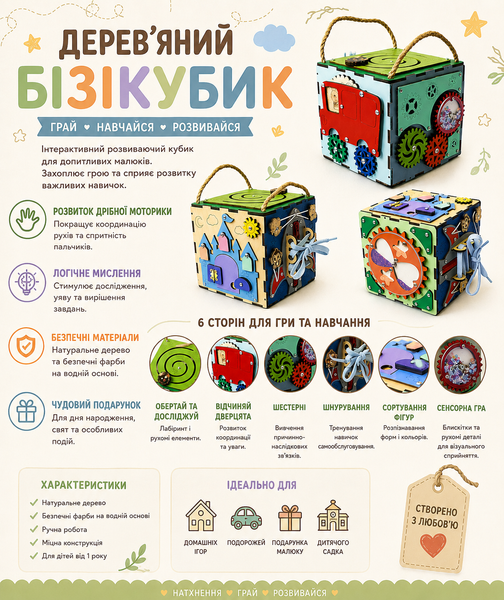Бизикуб развивающий 15х15х15 BZK15 фото